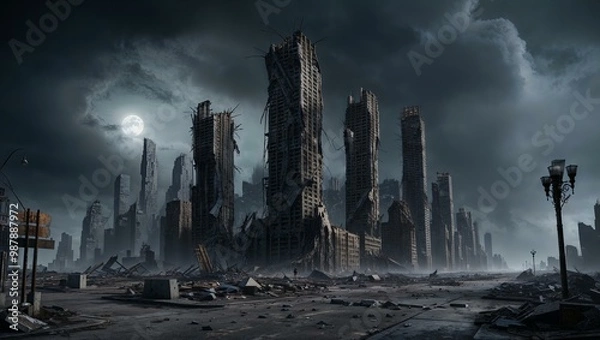 Obraz 終末後の高層ビル群/イラスト