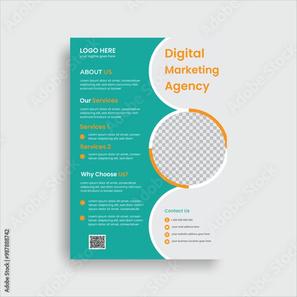 Fototapeta Modern graphic design layout with sky blue and grey color flyer design template, or Brochure business flyer design, with geometric shapes