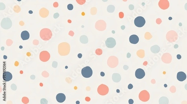 Fototapeta A colorful pattern of small circles is displayed on a white background. The circles are of various sizes and colors, creating a playful and vibrant atmosphere. Concept of fun and creativity