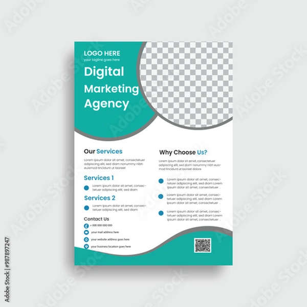 Fototapeta Sky blue and white color of element variation Corporate business flyer design template or Brochure business flyer design ,with geometric shapes in a4 size
