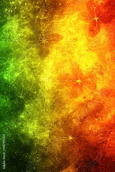 Fototapeta Abstract grunge background with floral elements and reggae colors