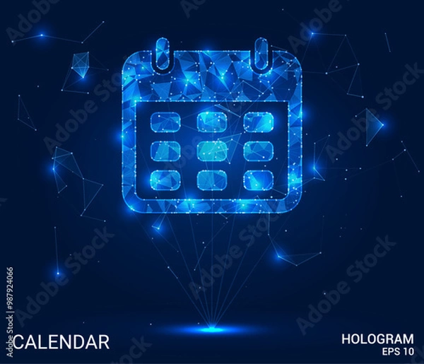 Fototapeta Hologram calendar. Calendar made of polygons, triangles, dots, and lines. Low-poly calendar structure of connections. Technology concept vector.
