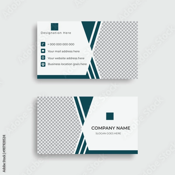 Fototapeta Corporate business card template design , or white and navy blue color flat business card design with horizontal layout