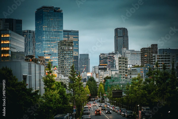 Fototapeta Vibrant street scenes and modern skyline of Tokyo, Japan, blending the city’s contemporary architecture with its lively street culture in bustling shopping districts and towering skyscrapers.