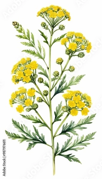 Fototapeta wild hops yarrow fernleaf white painting olated field background achillea known illustration sweet english watercolor yarrow yellow branch plant hand drawn also mace flowers  sweet yellow gold