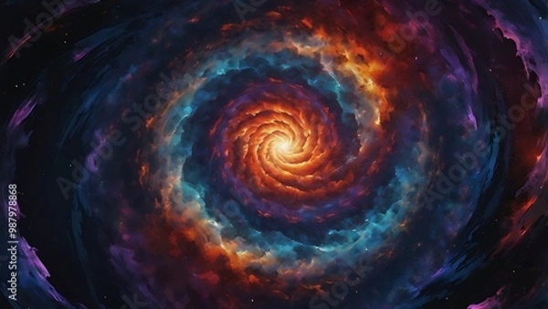 Fototapeta Digital artwork featuring a mesmerizing spiral vortex, The layout is a central, swirling pattern that draws the viewer's eye towards the bright, glowing center	