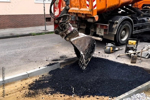 Obraz Bagger, Straßenbau