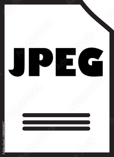 Fototapeta JPEG File Icon: A minimalist and modern icon representing a JPEG file, featuring the word "JPEG" in bold black text on a white background with a simple file folder design. Perfect for web design.