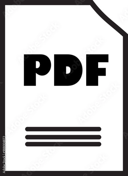 Fototapeta PDF File Icon:  A simple, bold, and modern icon representing a PDF document. The clean design features a stylized PDF file with a black outline and "PDF" text in bold font.