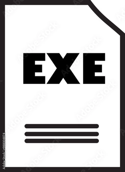 Fototapeta EXE File Icon:  A simple, bold black and white icon representing an executable file, perfect for software, technology, and programming contexts.  The design is clean, minimalist.