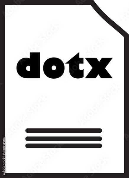 Fototapeta DOTX File Icon:  A bold, black and white illustration of a DOTX file icon, perfect for representing documents, templates, and word processing. Clean, simple, and easily recognizable.