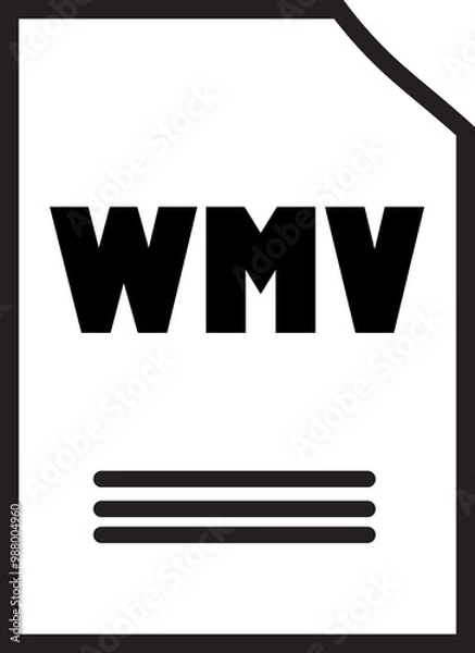 Fototapeta WMV File Icon: A simple yet powerful illustration of a WMV file icon, featuring a bold black "WMV" on a white document background. This image represents the digital format, video, audio, file type.