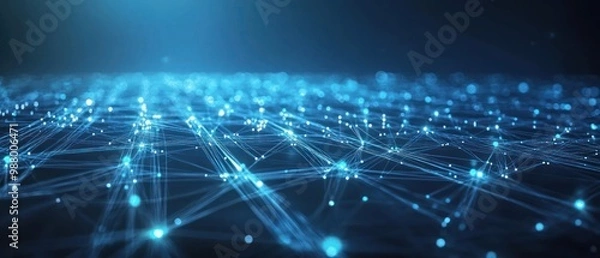 Fototapeta Abstract Digital Network Grid with Connected Dots and Lines and particles connected. Technology Background.
