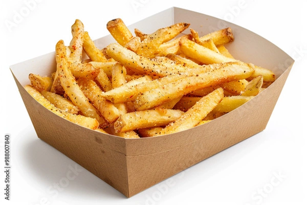 Fototapeta French fries in a cardboard box – perfect for casual snacking and fast food indulgence