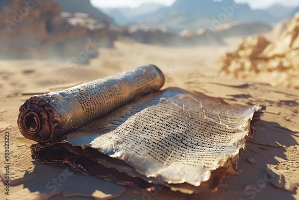 Fototapeta ai generative ancient book in the desert