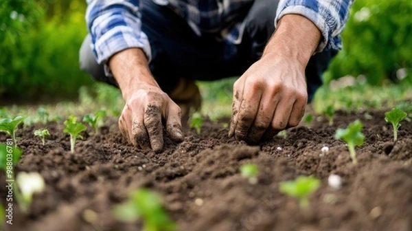 Obraz Farmers conducting soil tests to ensure optimal health and fertility.