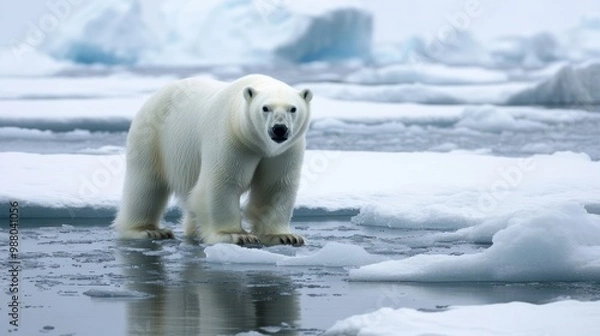 Fototapeta Environmental challenges in polar regions, capturing the melting ice, endangered wildlife, and changing landscapes due to global warming, 