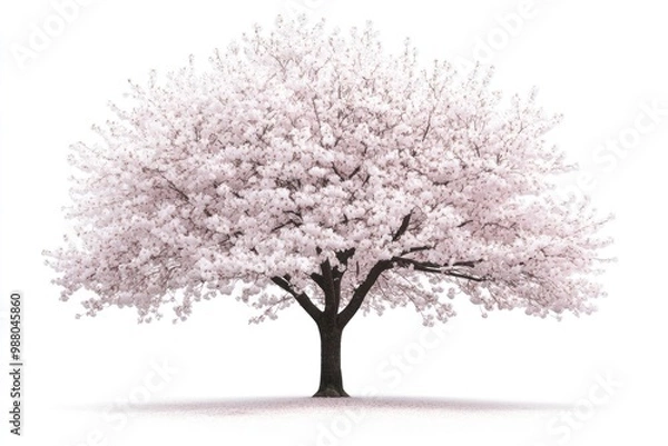 Obraz Tree with blossoms in delicate bloom on solid white background, single object