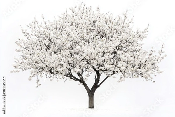 Obraz Tree with blossoms in delicate bloom on solid white background, single object