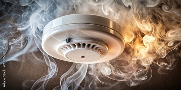 Obraz Smoke detector going off during a fire alarm drill, smoke detector, alarm, safety, emergency, warning, detection