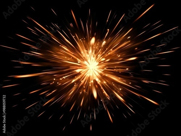 Fototapeta radiant sphere of fiery orange particles erupts, scattering vividly in all directions, creating an intense and dynamic display of cosmic energy on a stark black background.