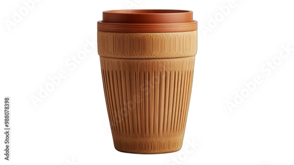 Fototapeta side view of a bamboo travel mug with a sleek design transparant background 