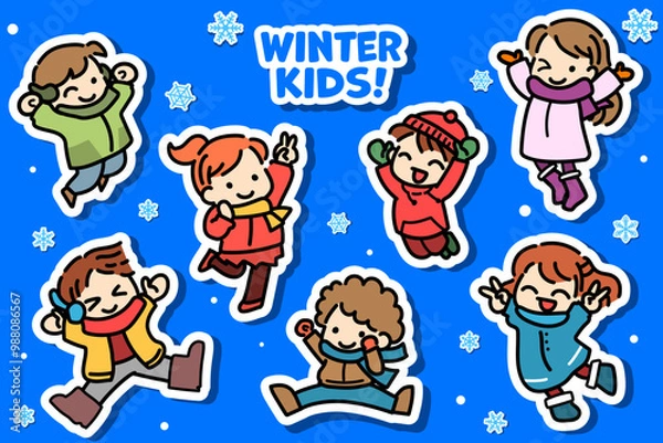 Obraz 子供　ジャンプ　冬　雪