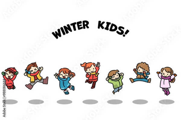 Obraz 子供　ジャンプ　冬　雪