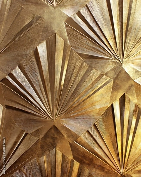Fototapeta Luxurious Art Deco Wallpaper with Gold and Bronze Angular Designs, Embossed Metallic Surfaces, and Light-reflecting Details