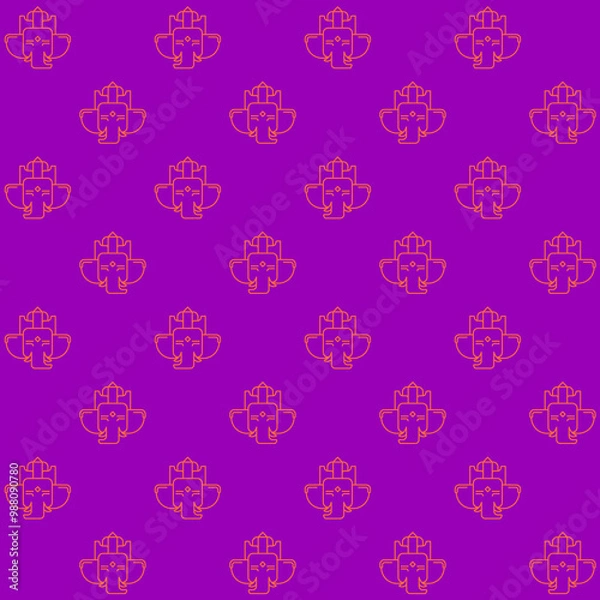 Fototapeta Ganesh Outline Vector Seamless Pattern