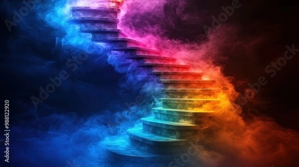 Fototapeta Abstract Staircase with Colorful Smoke and Fog