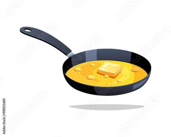 Obraz Fried pan with butter vector isolated on white background.