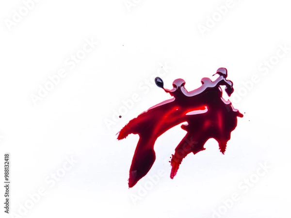 Fototapeta red blood drops on the floor, blood isolated white background, concept of splatter blood, murder bloody, splash, splatter of real bloody .Clipping path, healthcare and medicare.
