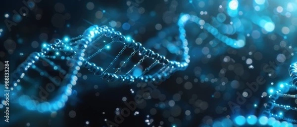 Obraz Illuminated Blue DNA Helix, showcasing the complex design and advanced nature of genetic research and biotechnological innovation