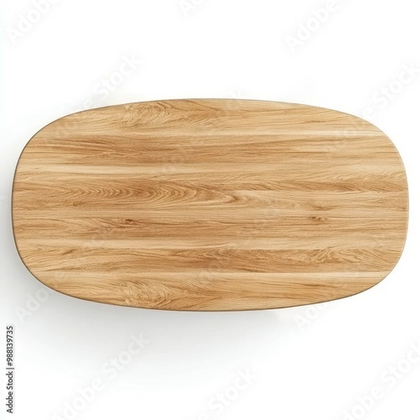 Fototapeta A top-down view of an oval-shaped wooden coffee table with a light oak finish and smooth rounded edges, ideal for modern living spaces.