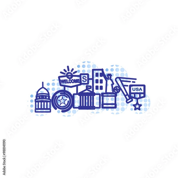 Fototapeta US Elections Icons Set. Editable Stroke Illustrations of United States US President or Congress Elections, Voting Ballot, Voting Ballot Box, Politic Party, Monitoring. Isolated Outline Vector Signs.