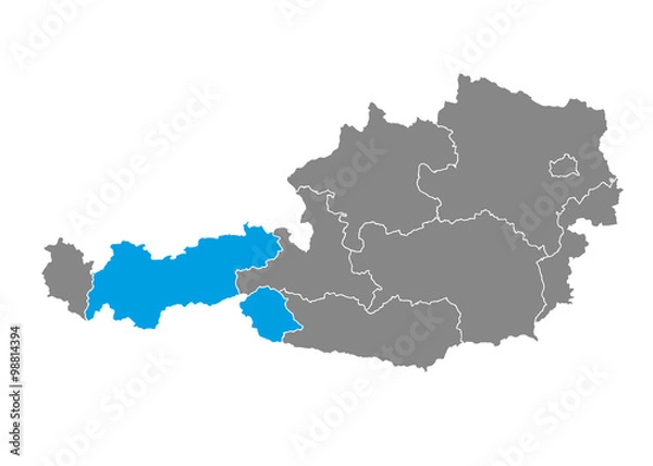 Fototapeta Tyrol highlighted on Austrian map
