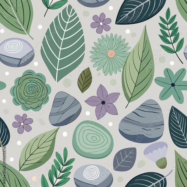 Fototapeta seamless pattern background with leaves, minimal , pastel color, natural pattern, floral pattern background, Vintage Botanical Blossom Pattern, Modern Botanical Design with Soft Colors