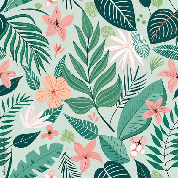 Fototapeta seamless pattern background with leaves, minimal , pastel color, natural pattern, floral pattern background, Vintage Botanical Blossom Pattern, Modern Botanical Design with Soft Colors