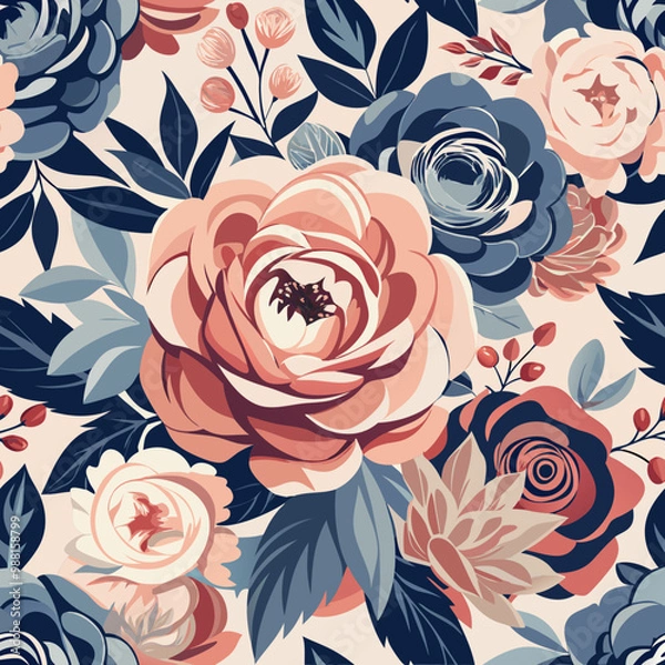 Fototapeta seamless pattern background with leaves, minimal , pastel color, natural pattern, floral pattern background, Vintage Botanical Blossom Pattern, Modern Botanical Design with Soft Colors