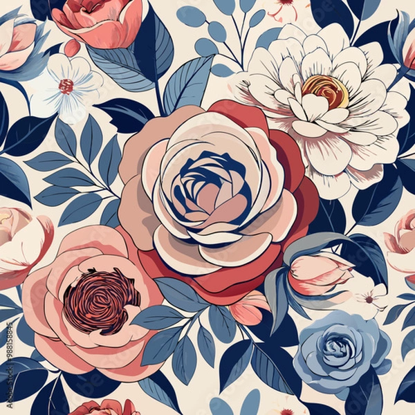 Fototapeta seamless pattern background with leaves, minimal , pastel color, natural pattern, floral pattern background, Vintage Botanical Blossom Pattern, Modern Botanical Design with Soft Colors