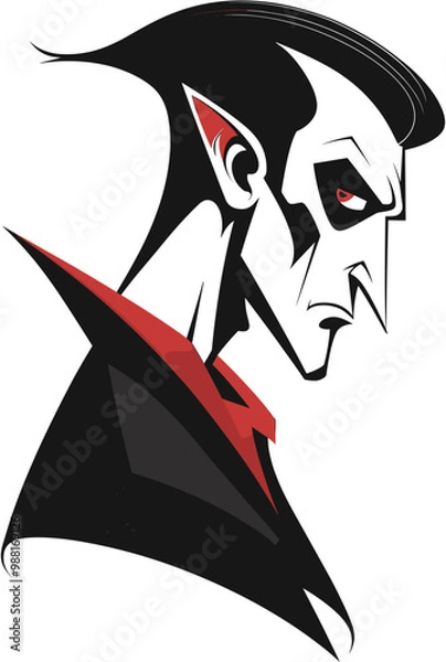 Fototapeta A portrait of a pale vampire / Dracula in black and red clothes, for Halloween