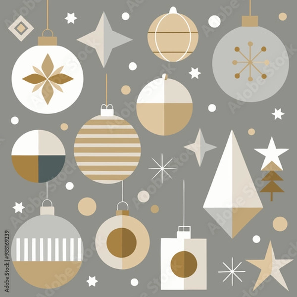 Obraz minimalist Christmas seamless pattern using simple, modern shapes and lines. Focus on pared-down holiday elements like abstract Christmas trees, geometric snowflakes, and minimal gift boxes,