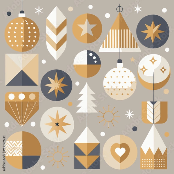 Fototapeta minimalist Christmas seamless pattern using simple, modern shapes and lines. Focus on pared-down holiday elements like abstract Christmas trees, geometric snowflakes, and minimal gift boxes,