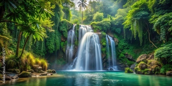 Fototapeta A beautiful waterfall hidden deep in the lush jungle, waterfall, jungle, nature, tropical, exotic, lush, scenery