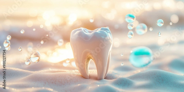 Fototapeta A white tooth with bubbles around it