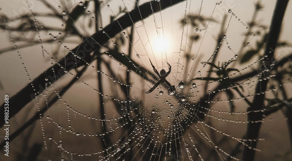 Obraz spider web with dew drops