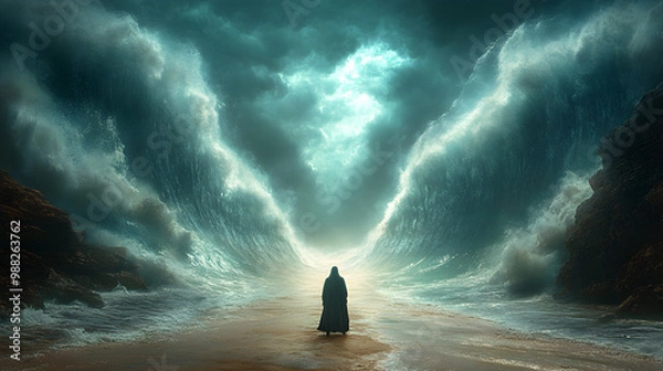 Fototapeta Prophet Moses in front of red sea wallpaper image Red Sea and Prophet Moses background