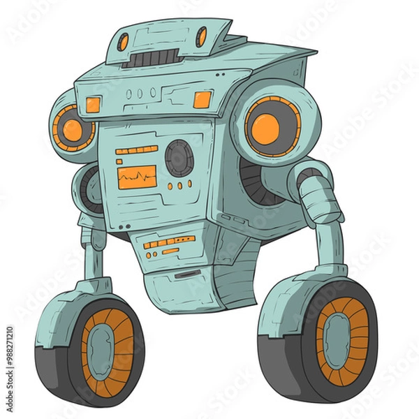 Fototapeta cyan robot machine with two wheels for movement character design clipart PNG