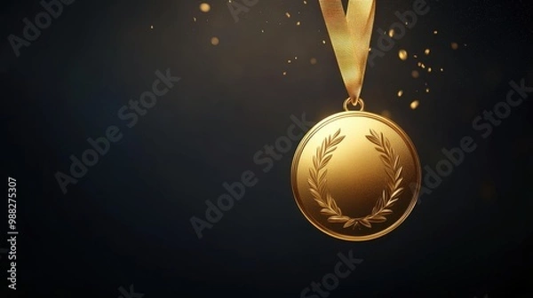 Obraz Shining Golden Medal Award Minimalist Vector on Dark Background